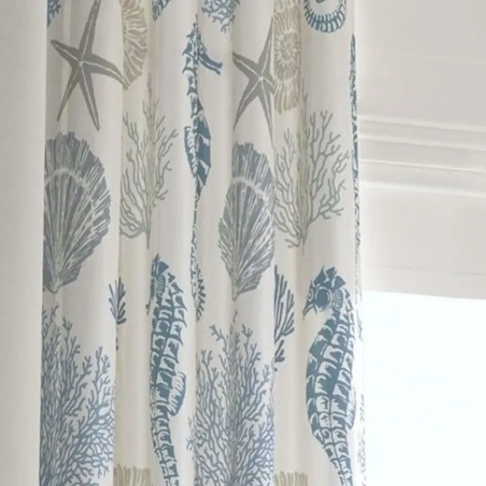Set of 2 Panels, 52x96 Inches, Nautical Coastal Curtains (Blue and White)